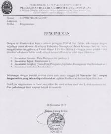 PENGUMUMAN TERKAIT BELUM DAPAT MENGALIRNYA AIR PDAM